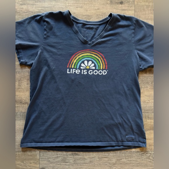 Life is good womens size XL crusher tee dark heather blue rainbow v-neck t-shirt - Picture 2 of 8
